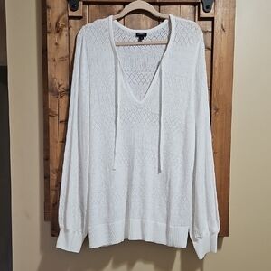 Torrid White Pointelle Vneck Lightweight Sweater 2X